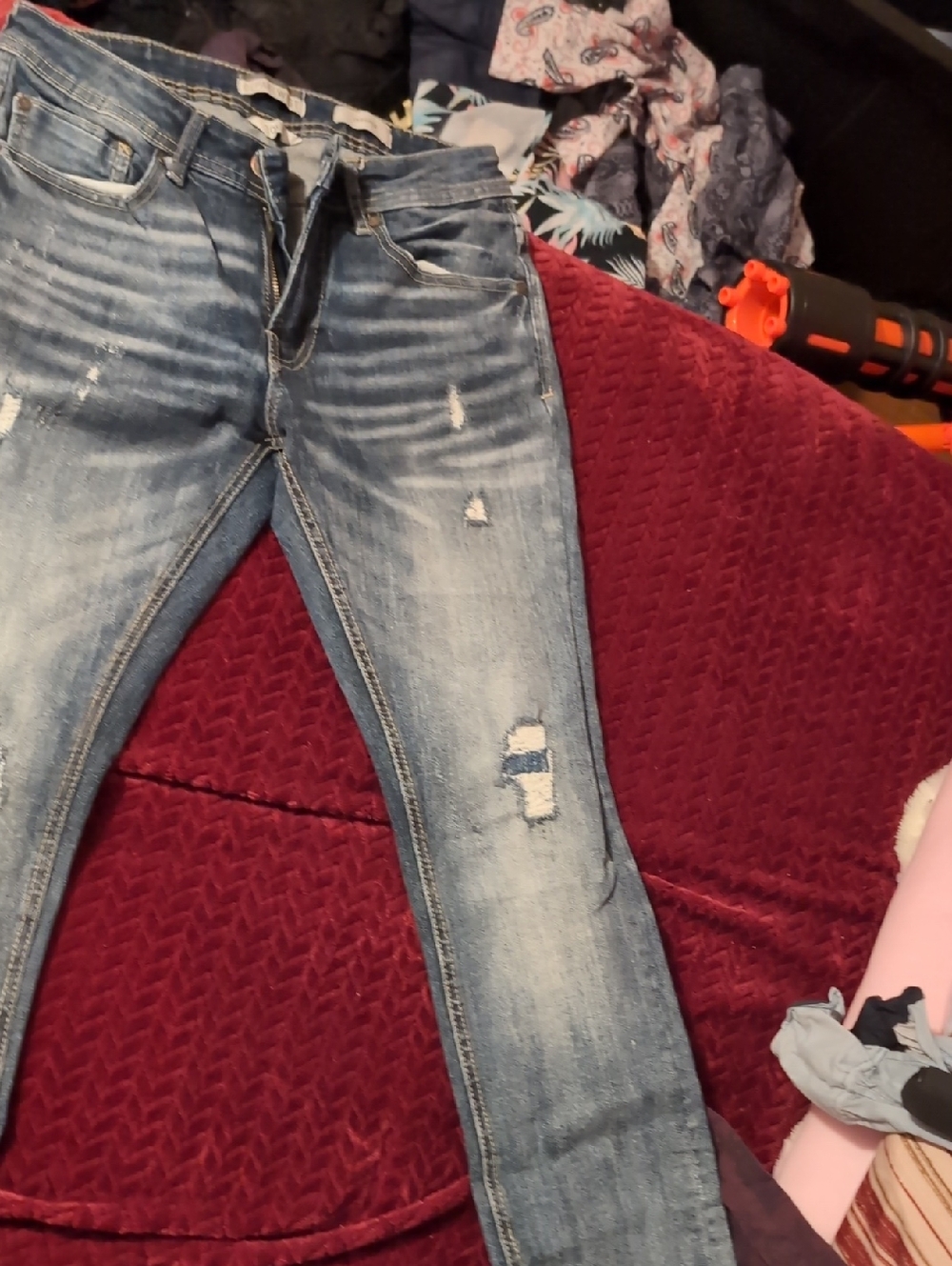 Men's Slim Straight Distressed Jeans - Light Blue Denim